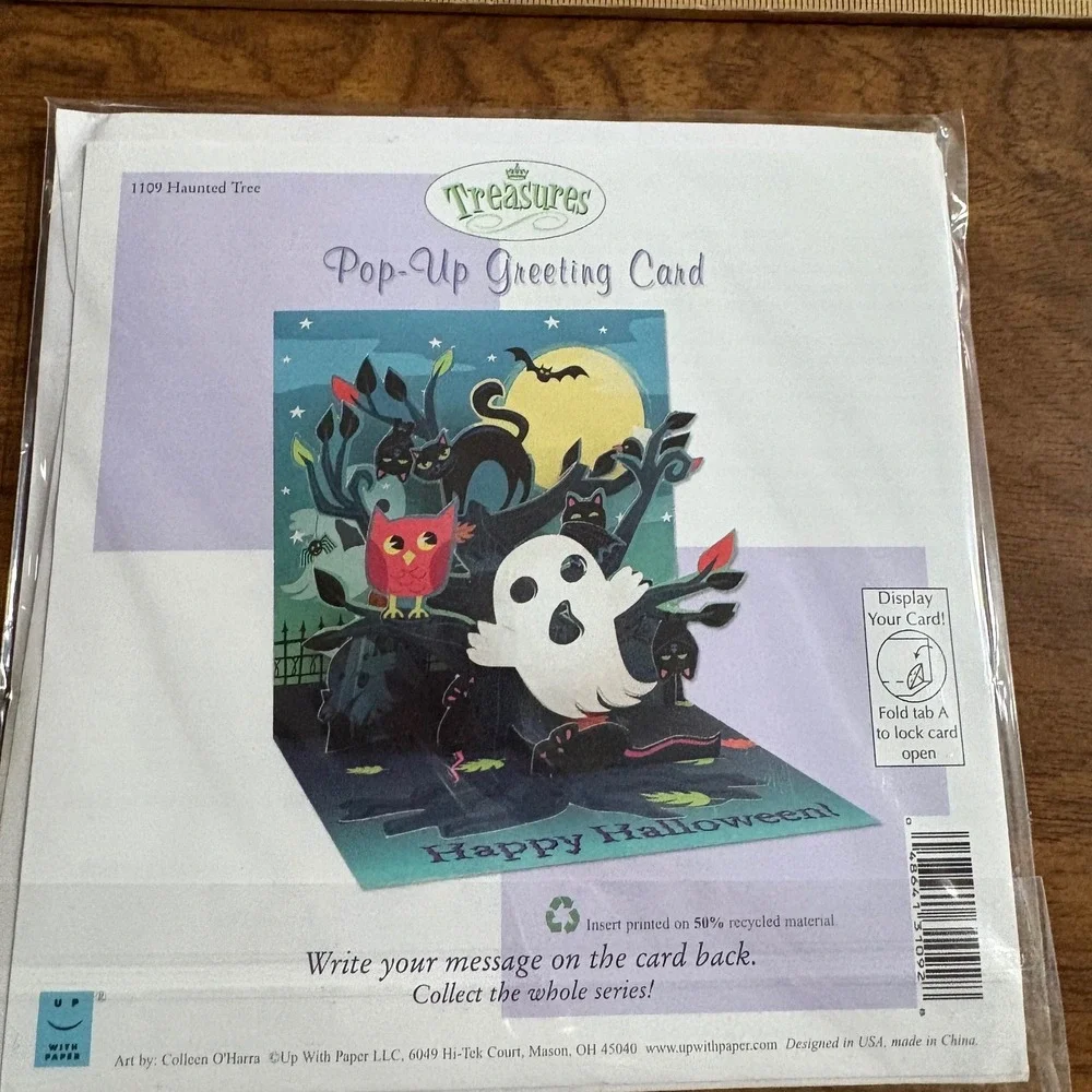 2 Halloween Greeting Cards Haunted Tree Mummy Kitty Bats‎ New Treasures Pop-Up